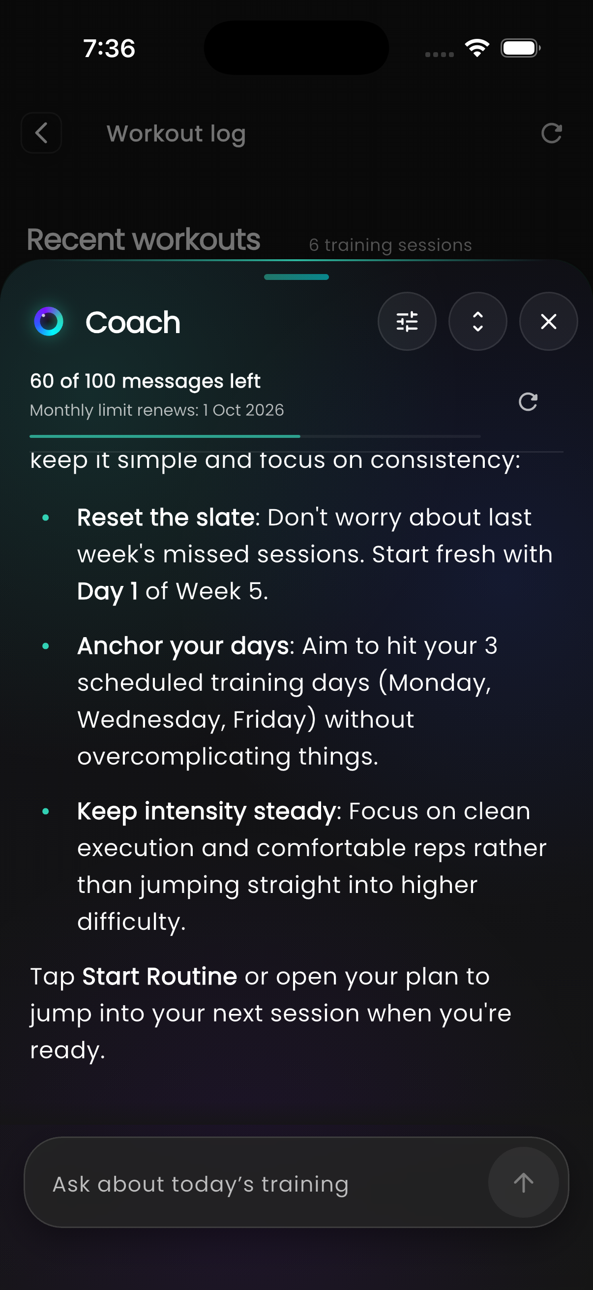 A conversation with GymTracker Coach about training