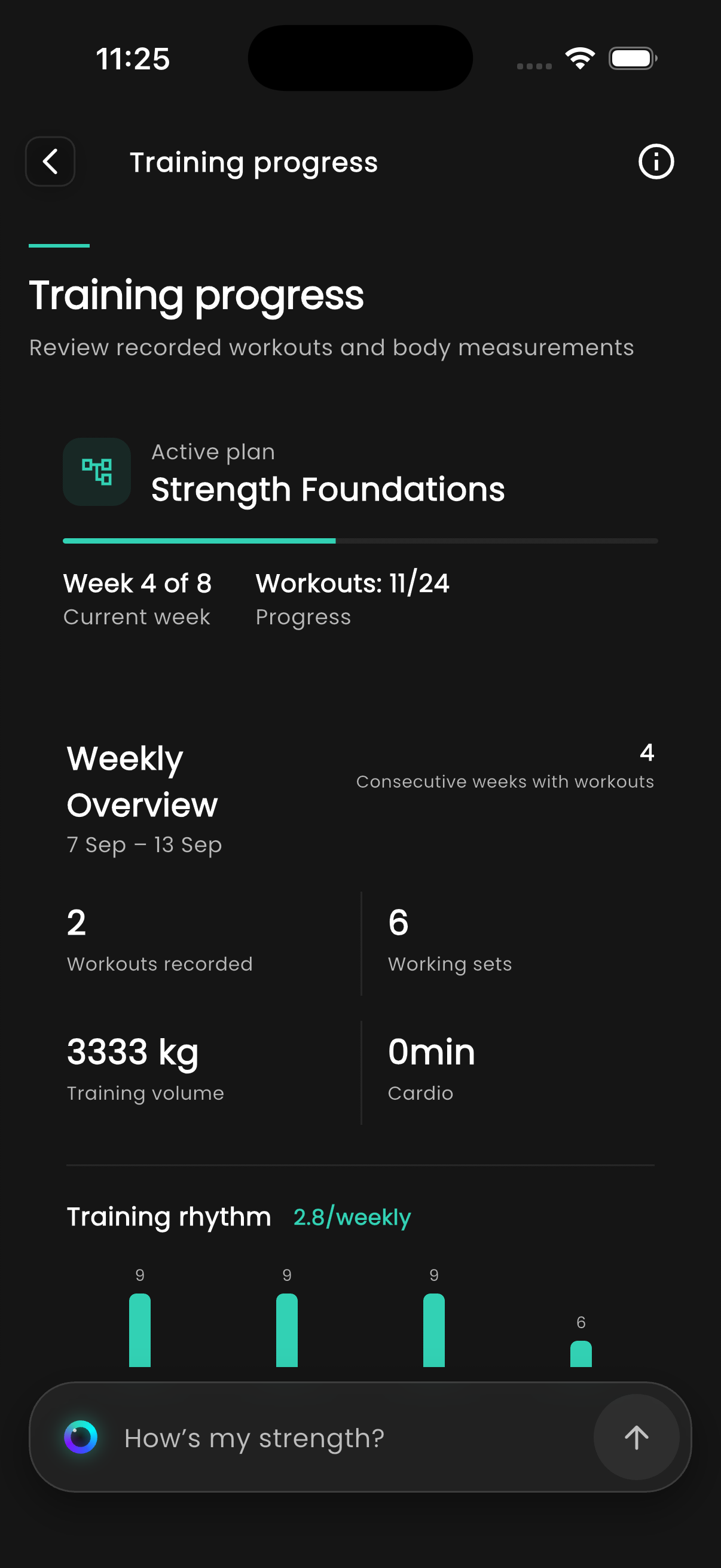 GymTracker progress overview for the Strength Foundations plan