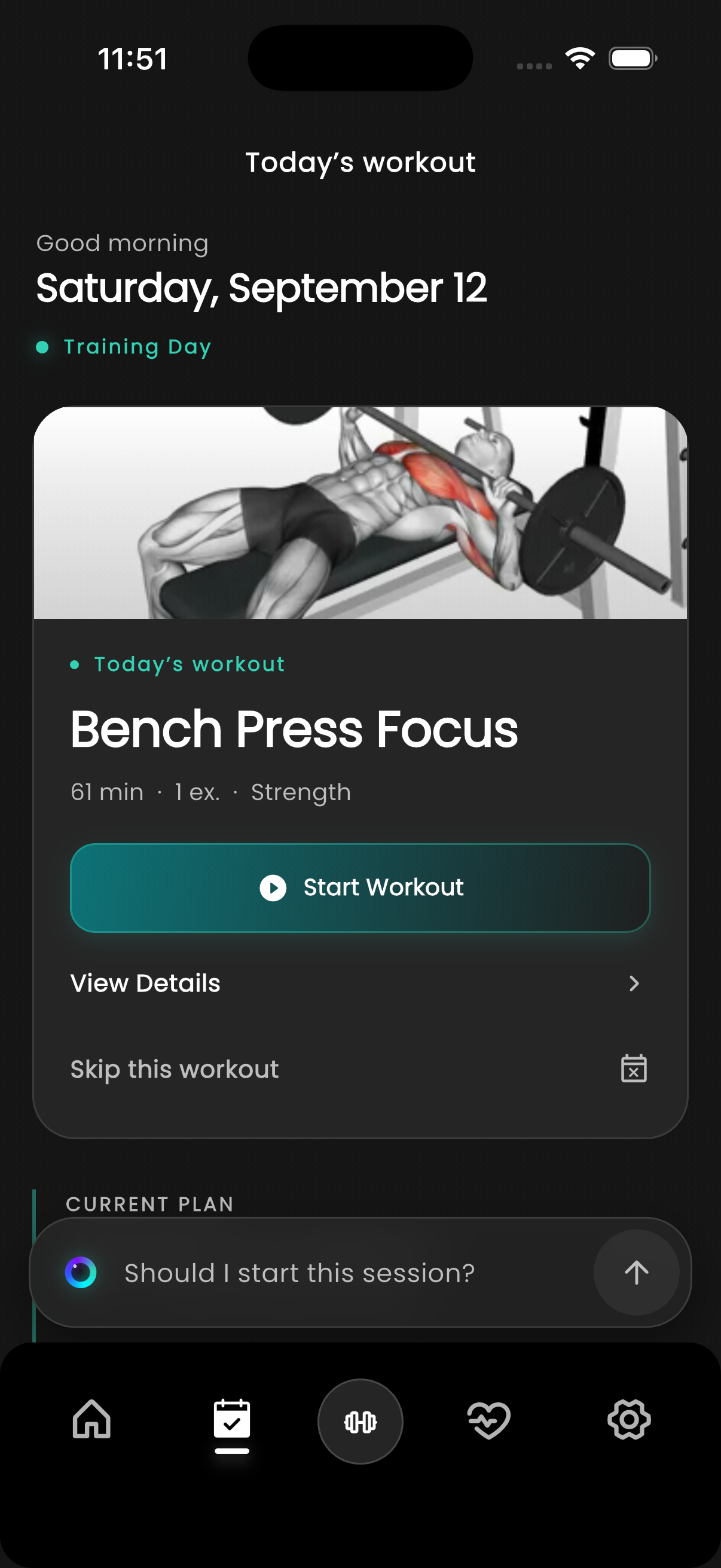 Today’s workout in GymTracker: Bench Press Focus